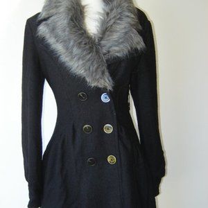 Free People Faux Fur Collar Pea Coat